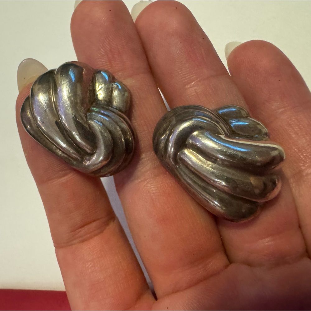 Puffy Hollow Sterling silver post earrings for pierced ears 7.7g